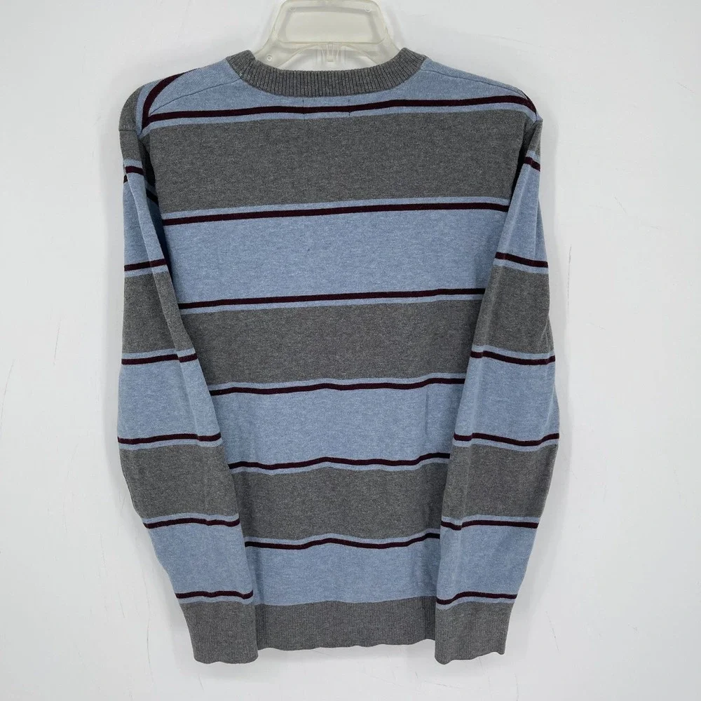 Banana Republic Men's Gray Blue Striped Long Sleeve Crewneck Sweater Top Size M